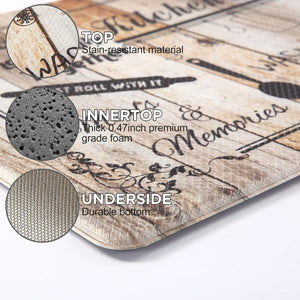 Farmhouse Kitchen Mat Sets 2 Piece Non Skid Waterproof Kitchen Rugs and Runner Sets, 17.3"x30"+17.3"x47", Khaki