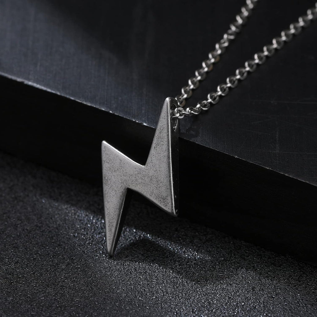 Lightning Bolt Thunder Necklace for Men, Stainless Steel