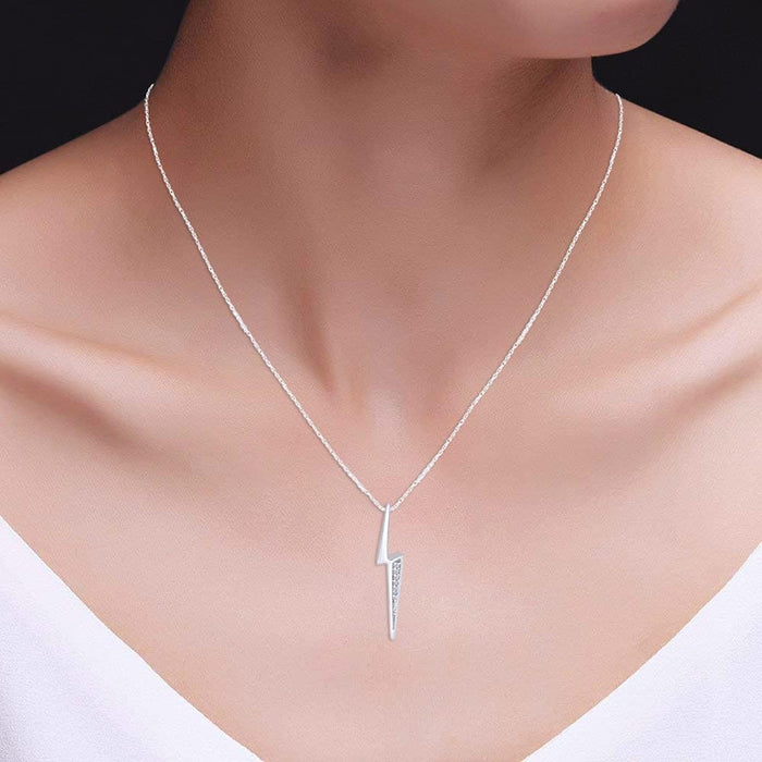 Lightning Bolt Pendant Necklace White Cubic Zirconia or Moissanite Diamond Flash Thunder Pendant Charm