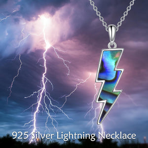 Lightning Bolt Necklace 925 Sterling Silver White Opal Thunder/Reversible Boomerang Pendant, abalone shell