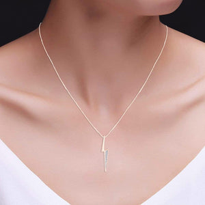 Lightning Bolt Pendant Necklace White Cubic Zirconia or Moissanite Diamond Flash Thunder Pendant Charm in 14K Gold Over Sterling Silver