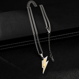 Golden Lightning Bolt Stainless Pendant Necklace for Men Women