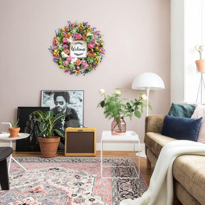 18 inch Artificial Berries and Colorful Flower Wreath with Welcome Sign, Spring/Summer Greenery Wreath for Front Door