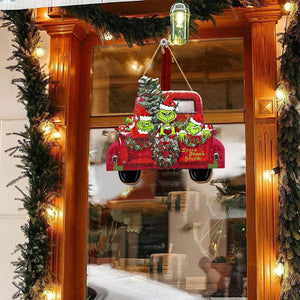 Christmas Door Hanging Sign Decorations, Wooden Christmas Wall Hanging Decor, Truck Wreath Pattern Front Door Signs
