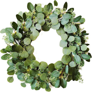 Eucalyptus Wreath for Front Door, 24 Inch Door Wreath with Lights, 80 LED Lights, Battery Operated