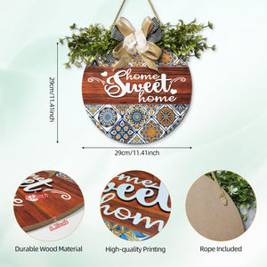 3D Wooden Sign for Front Door, Boho Wreaths Front Porch Decor, Home Sweet Home Indoor Outdoor Sign Hanging