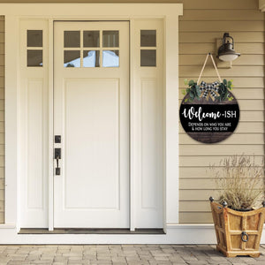 Welcome Sign for Front Door, Front Door Decor for Farmhouse Porch,12 in  Round Wood Wreaths Wall Hanging