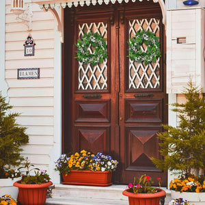 20 inch Spring Wreaths for Front Door with White Berries,Handmade Green Leaves Wreath for All Seasons