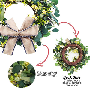 Eucalyptus Door Wreath - with Hanger and Durable Door Mat - 24’’ Spring Summer Fall Winter Artificial Wreath Eucalyptus Leaf