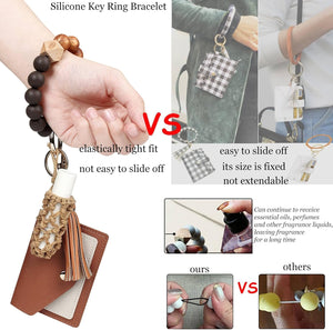 Silicone Key Ring Bracelets Wristlet Keychain Wallet with Net Chapstick Holder for Women