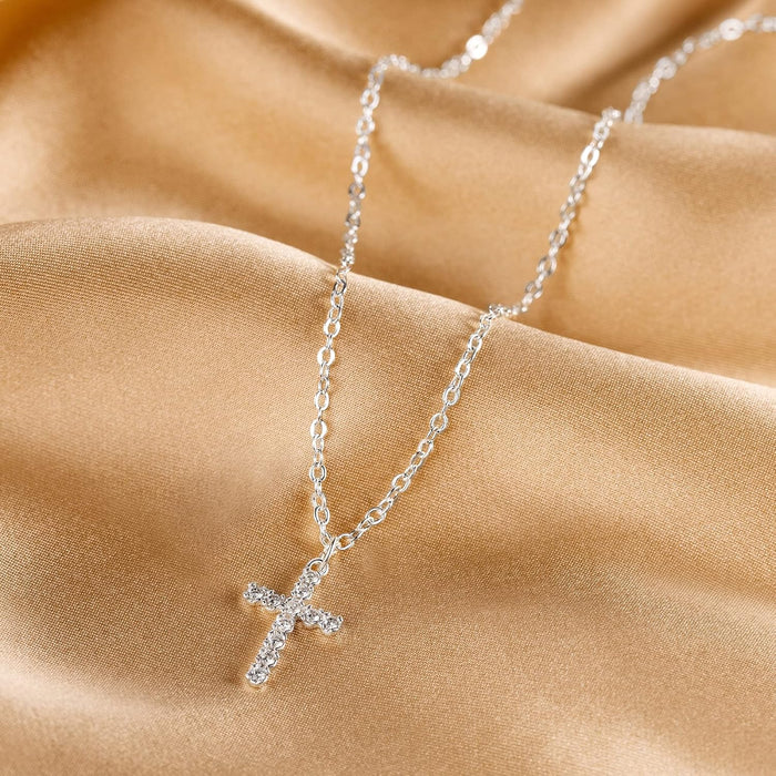 Cross Necklace for Women-Dainty Simple 14k Gold Plated Cross Pendant Cute Diamond