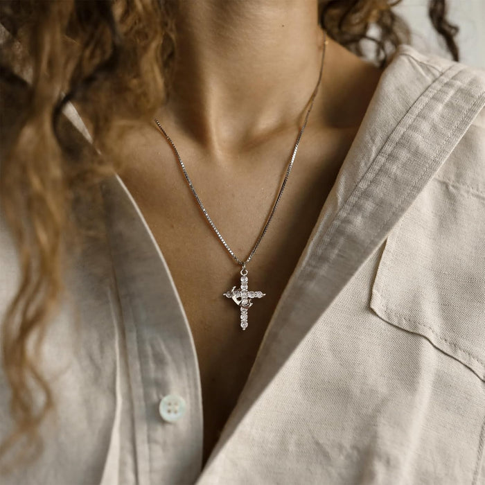 14K Gold Plated Diamond Cross Pendant Necklace Dainty Cubic Zirconia