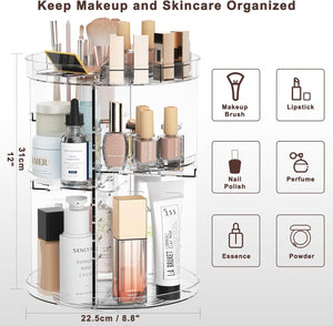 360 Rotating Makeup Organizer, Spinning Skincare Organizers with Slot Top, Cosmetic Storage Shelf with 8 Adjustable Layers