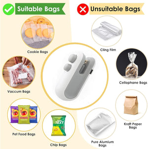 Mini Bag Sealer 2 Pack Bag Sealer with Cutter and Magnet 2 in 1 Mini Bag Resealer Machine Portable Handheld Rechargeable Heat Vacuum Food Sealer for Plastic Bags Snacks & Food Storage