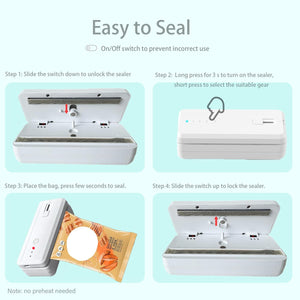 Mini Bag Sealer Handheld Heat Vacuum Sealer and Cutter, 1300mAh Rechargeable Portable Mini Sealing Machine with 3 Sealing Gear for Chip Bags Plastic Bags Food Storage