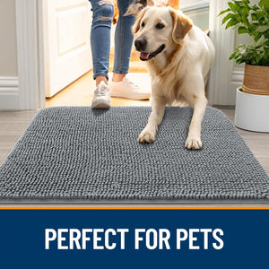 Dog Door Mat for Muddy Paws 30x20, Absorbs Moisture and Dirt, Absorbent Non-Slip Washable Mat, Quick Dry Chenille, Mud Mat for Dogs, Entry Indoor Door Mat for Inside Floor, Grey
