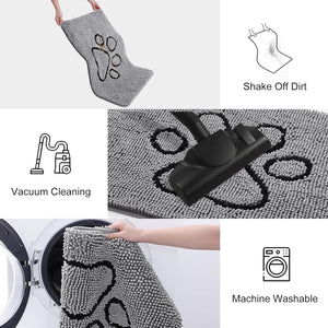 Door Mat for Muddy Paws, Absorbent Dirt Trapper Non-Slip Washable Mat, Quick Dry Chenille, Mud Mat for Dogs, Entry Indoor Door Mat for Inside Floor (30x20 Inches, Grey)