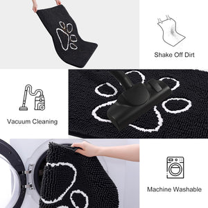 Door Mat for Muddy Paws, Absorbent Dirt Trapper Non-Slip Washable Mat, Quick Dry Chenille, Mud Mat for Dogs, Entry Indoor Door Mat for Inside Floor (30x20 Inches, Black)