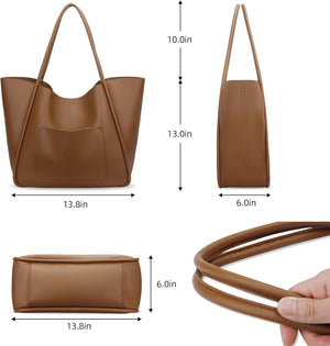 Tote Bag for Women Vegan Leather Shoulder Purse Large Capacity Travel Bag, Light Brown