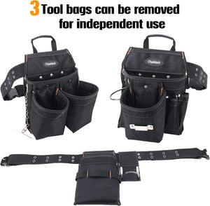 16-Pockets Tool Belts for man with Suspenders, Detachable & Adjustable Tool Pouches Bag & Back Support Tool belt Combo