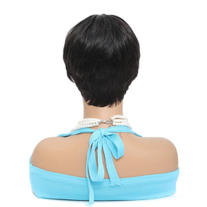 Pixie Cut Wig Human Hair Short Pixie Cut Wigs for Black Women Human Hair Glueless pixie Wig Layered None Lace Front Wig with Bangs Natural Straight , 4 inch