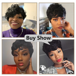 Short Wigs For Black Women Pixie Cut Wigs Natural Curly Black Wigs For Women Daily Wig Layered Wigs Natural Wavy Black Short Curly Pixie Wig for Women (Natural Black)