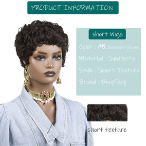 Short Pixie Cut Wigs for Black Women Drak Brown Short Wigs for Black Women Synthetic Curly Hair, Dark Broiwn