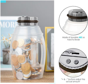 X-Large Piggy Bank for Adults, Digital Coin Counting Bank with LCD Counter, 2.8L Capacity Coin Bank Money Jar, Gray