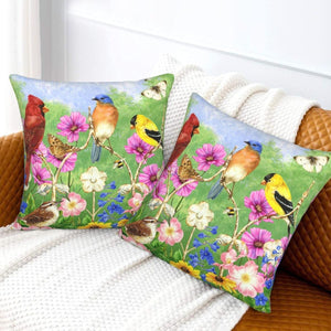 Set of 2 Rustic Flowers Birds Butterfly Spring Summer Throw Pillow Covers