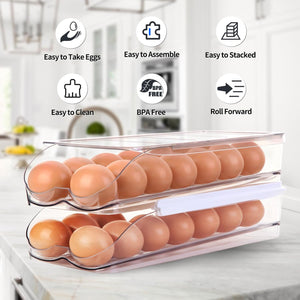 Egg Holder for Fridge, Automatic Rolling Egg Container for Refrigerator, Stackable (2 Tier)