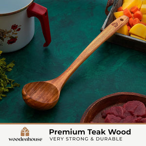 Teak Wooden Serving Spoon, 12.4″ Handle, Medium Scoop Size 2 oz