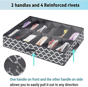 Under Bed Shoe Storage Organizer - Sturdy Shoe Containers with Clear Cover & Zippers, 2 Pack Fits 24 Pairs, Grey Lantern