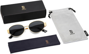 Retro Oval Sunglasses for Women Men Trendy Sun Glasses Classic Shades UV400 Protection (Gold Grey)