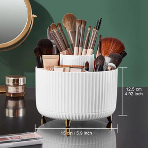 Makeup Brush Holder Organizer,360° Rotating Makeup Brush Organizer,5 Slot Make up Brushes Cup for Cosmetics, White