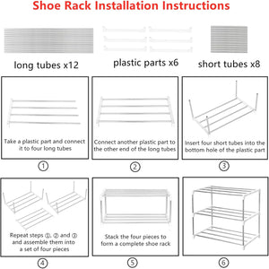 Stackable Small Shoe Rack, Entryway, Hallway and Closet Space Saving Storage and Organization (3-Tier, White)