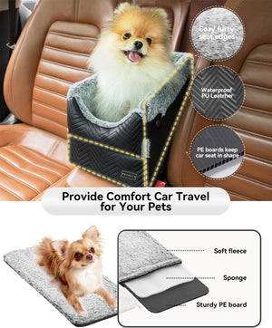 Center Console Dog Car Seat with Safe Protection Hooks for Small Dogs Up to 9 Lbs (Black)