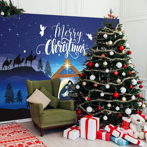 Merry Christmas Nativity Barn Birth of Jesus Backdrop Religious Xmas Photography Booth Prop Banner,  72.8 x 43.3 Inch