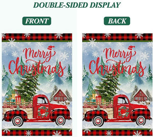 Red Truck Christmas Garden Flag 12x18 Inch Double Sided Yard Decor