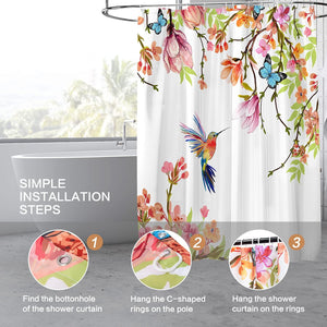 Hummingbird Shower Curtain for Bathroom with Hooks, Decorative Spring Summer Bath Curtain, 72 x 72 inches