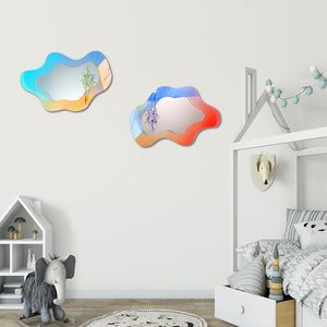 Rainbow Acrylic Mirror Irregular Shape Wavy Aesthetic Wall Mirrors Decor (Clouds Style,17"x11")