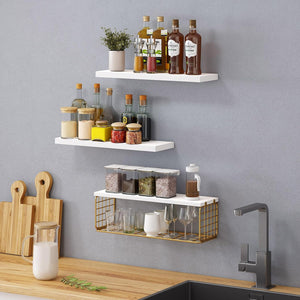 15.8in Bathroom Floating Shelves Over Toilet, 3+1 Tier Rustic Wood Wall Mounted Shelves