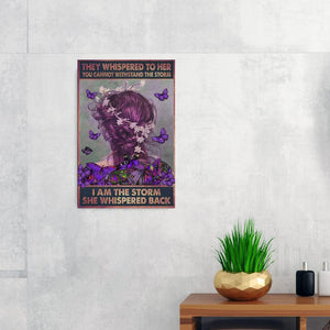 Tin Sign They Whispered to Her You Cannot Withstand The Storm I Am She Back Butterfly Retro Decor, 8X12 inch