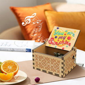 You are My Sunshine Heart Music Boxes,Wooden Hand Crank Engarved Antique Musical Box Gift, Wood Heart