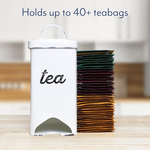 Enamelware Tea Bag Caddy Dispenser for Wrapped Individual Tea Sachets, White