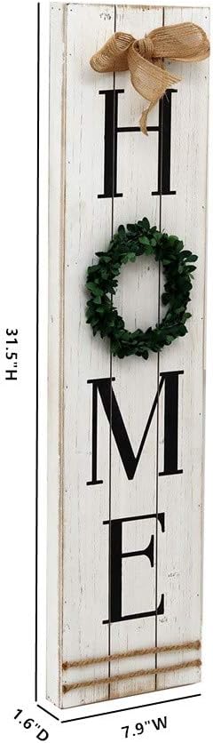 Wooden Home Plaque with Green Wreath|Large Farmhouse Home Signs Plaque