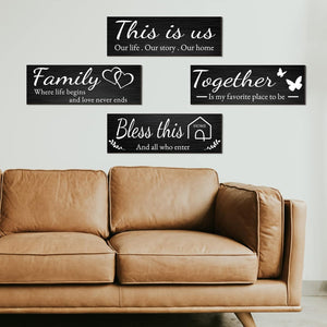 4 Pieces Home Wall Decor Signs, THIS IS US/TOGETHER/BLESS THIS HOME/FAMILY Wall Decor