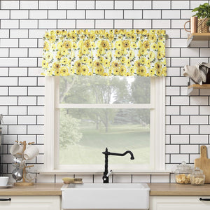 Sunbeam Sunflower Print Semi-Sheer Rod Pocket Kitchen Curtain Valance and Tiers Set, 54" x 36", Yellow