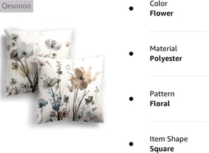 Set of 2, Flowers Pillow Cushion Cases, Modern Decorative Square Pillowcases