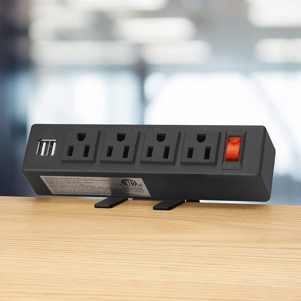 Desktop Power Outlet Clamp Mount with 2 USB Ports, 4 AC Outlets with 6ft Cord.(4AC2USB-Black)