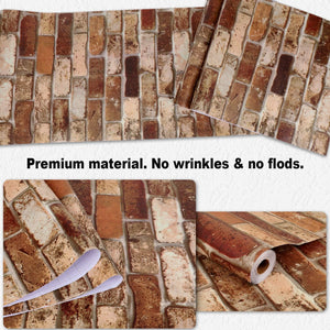 Brick Wallpaper for Home Decoration, Kitchen Wallpaper Stick and Peel Backsplash,  17.7" x 197"